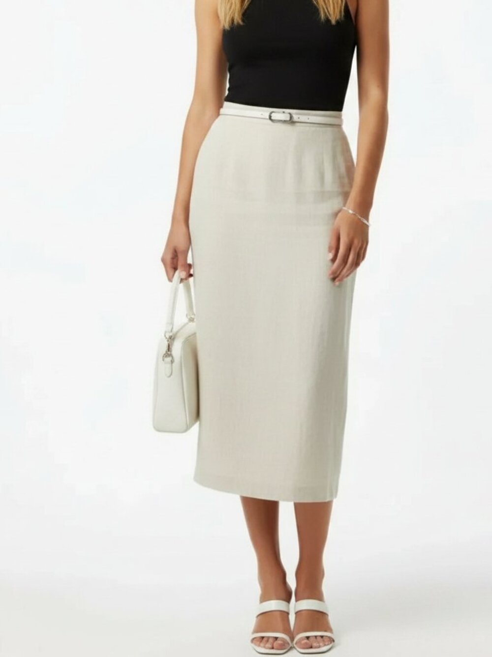 Plaza South 100% Linen Tan Midi Skirt 10